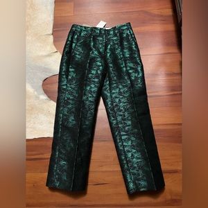 J. Crew Green Metallic Cropped Trousers